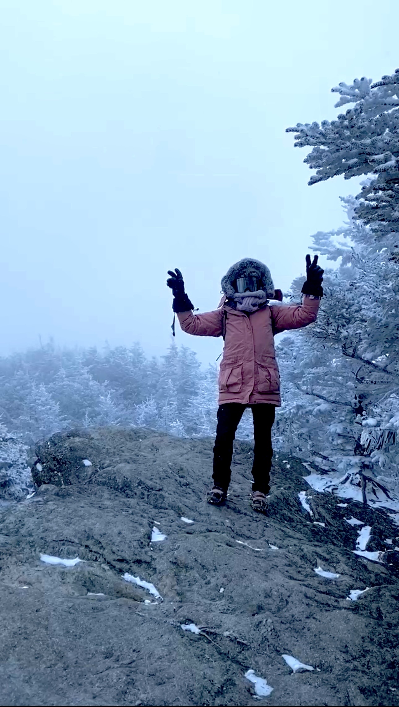 Dr. Ginger Garner at Calloway Peak during snowstorm